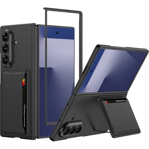 Nezih Case Samsung Galaxy Z Fold 7 Suni Deri Arka Yüzey Kartlıklı Kıpta Silikon Kapak