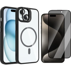 iPhone 13 Kılıf Standlı ve Kamera Lens Hediyeli M-Safe Şarj Özellikli Zore Etro Kapak + Hayalet Ekran Koruyucu