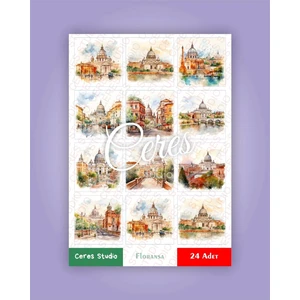 Italya Floransa Tema Sticker Set Italy - Florance 2 Sayfa 24 Adet Etiket Planlayıcı Bullet Journal