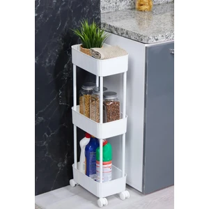 Okyanus Home 3 Katlı Tekerlekli Pratik Raf Beyaz Modern Plastik Mutfak Düzenleyici