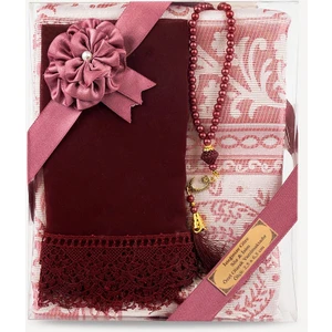 Şal + Seccade + Tesbih Hediye Seti (Bordo)
