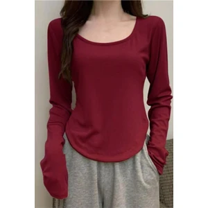 Bordo Basic Y2K Uzun Kollu Crop