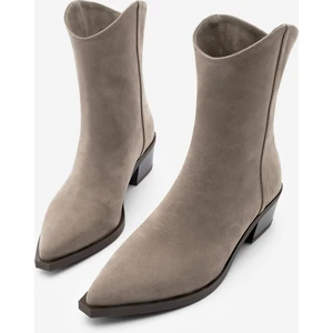 Kadın Sivri Burun Kovboy Dikiş Detaylı Western Bot Vildo Vizon Süet