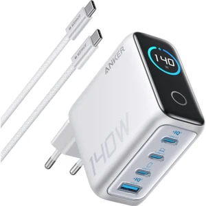 Laptop Şarj Cihazı (140W, 4 Port, PD 3.1) ve 240W USB-C – USB-C Kablosu (1.5 m) - Açık Gri - B2697 (Anker Türkiye Garantili)