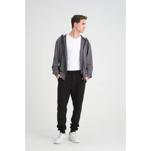 Erkek Yumuşacık Kumaşlı Fermuarlı Nakışlı Kapüşonlu Füme Sweatshirt