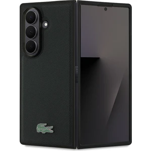 Galaxy Z Fold 7 Kılıf Lacoste Lisanslı M-Safe Uyumlu Pike Desenli Ikonik Timsah Logolu Kapak Siyah