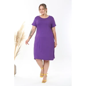 Kadın Mor Büyük Beden Esnek Midi Elbise