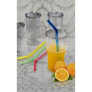 18 Parça Bardak Seti 6 Kişilik - Lüks 6'lı Kristal Bardak ve Renkli Pipet Seti (Cam Değildir)