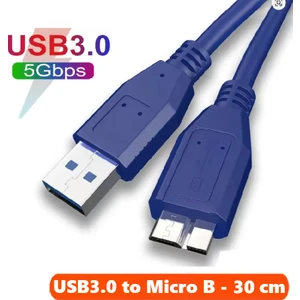 USB 3.0 HDD Harddisk Taşınabilir Hard Disk Kablosu / Mavi 30 cm / Micro Usb-B / Hızlı Veri Aktarımı