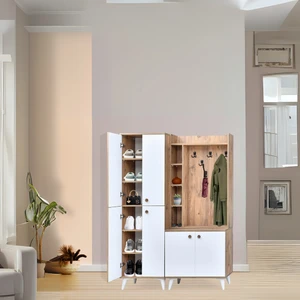 Neva Mobilya İnci Portmanto Takımı Atlantik Çam Beyaz Portmanto Takımı Raflı 4 Kapaklı Askılık Ve Ayakkabılık 140x37x195 Cm