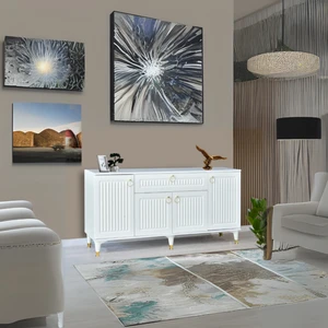 Neva Mobilya Arya Konsol 4 Kapaklı 1 Çekmeceli Beyaz Gold Detaylı 160x80x44 Cm
