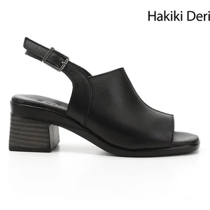 Kadın Siyah Kalın Topuklu Hakiki Deri Sandalet