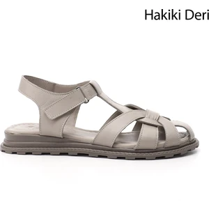 Kadın Silver Cırt Bantlı Burnu Kapalı Hakiki Deri Sandalet