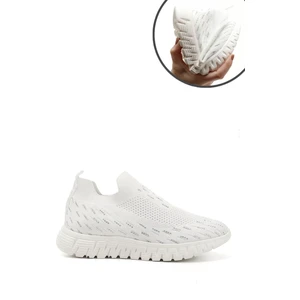 Kadın Beyaz Triko Taşlı Memory Foam Tabanlıklı Comfort Sneaker