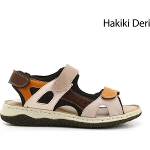 Kadın Taba Cırt Bantlı Dolgu Topuk Hakiki Deri Comfort Sandalet