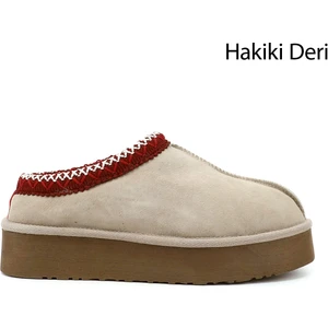 Kadın Kum - Nubuk W Tazz Kalın Tabanlı Hakiki Deri Kürklü Terlik