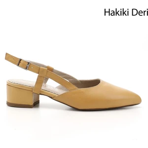 Kadın Hardal Kalın Topuklu Arkası Açık Hakiki Deri Ayakkabı