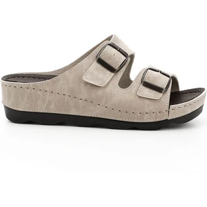 Kadın Bej Tokalı Dolgu Topuk Comfort Terlik