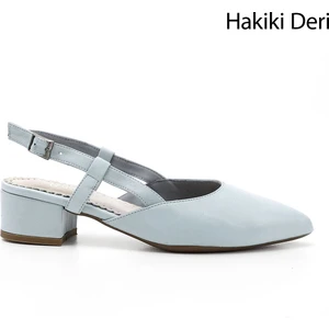 Kadın Bebek Mavisi Kalın Topuklu Arkası Açık Hakiki Deri Ayakkabı