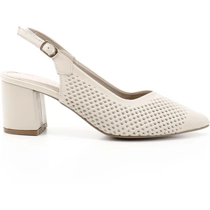 Kadın Krem Orta Kalın Topuklu Arkası Açık Ayakkabı