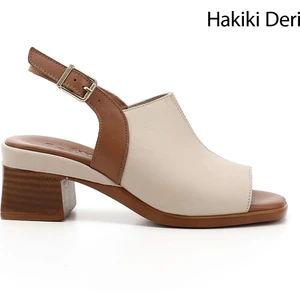 Kadın Antik Bej Kalın Topuklu Hakiki Deri Sandalet