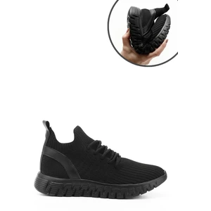 Kadın Siyah Triko Bağcıklı Memory Foam Tabanlıklı Comfort Sneaker