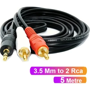 3.5 mm To 2 Rca (5 Metre) Stereo Lale To 2rca Aux Ses 2 Rca Kablosu (5 Metre)