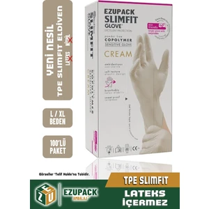 L Size Slimfit Glove Tpe Terletmez Gıda Muayene Pudrasız Medikal Temizlik Mutfak(Lateks Nitril Yok)