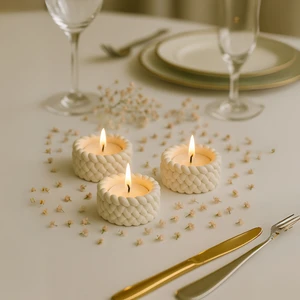 Örgü Desenli 3’lü El Yapımı Mumluk Seti – Tealight Uyumlu Modern & Doğal Dekoratif Aksesuar + Tealight Mum Hediyeli