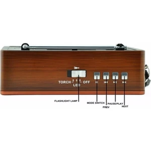 Şarjlı Nostalji Görünümlü Dijital Masa Saati Radio Bluetooth-Fm-Mp3 Fener Işıldak Açık Kahve