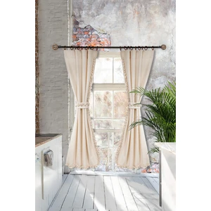 Naturel Perde Bohem Çift Kanat Büzgü Bantlı