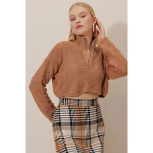 Yarım Fermuarlı Dik Yaka Triko Kazak