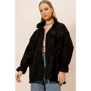 Fermuarlı Beli Lasikli Kaşe Kaban