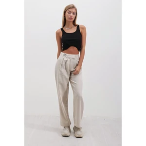 Armalı Keten Cırtlı Pantolon