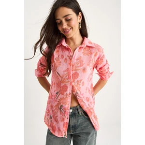 Kadın Desenli Dijital Baskılı Regular Yazlık Örme Gömlek