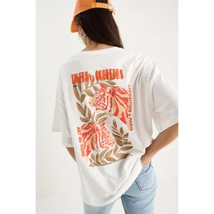 Kadın % Pamuklu Kaplan Baskılı Oversize T-Shirt