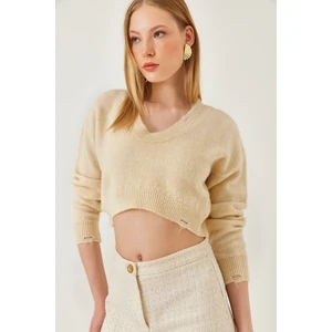 Kadın Crop Triko Kazak