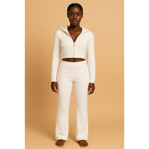 Fitilli Kapüşonlu Crop Hırka & Ispanyol Paça Pantolon Takım