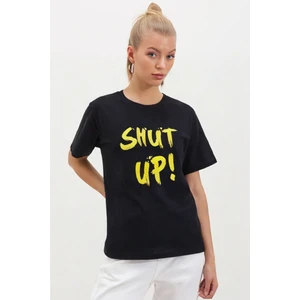 Bisiklet Yaka Oversize Shut-Up Baskılı T-Shırt