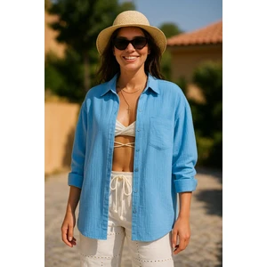 Oversize Basic Düğmeli  Müslin Gömlek