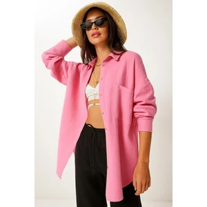 Oversize Basic Düğmeli  Müslin Gömlek