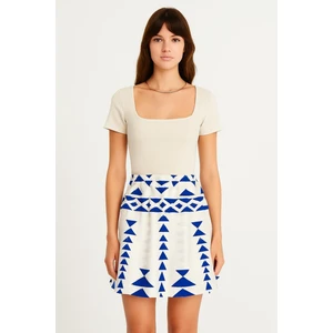 Yüksek Bel Desenli Viscon Şortlu Etek