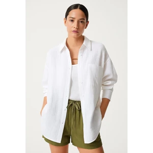 Oversize Basic Düğmeli  Müslin Gömlek