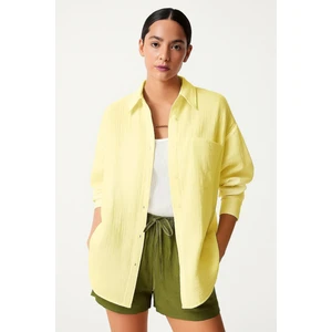 Oversize Basic Düğmeli  Müslin Gömlek