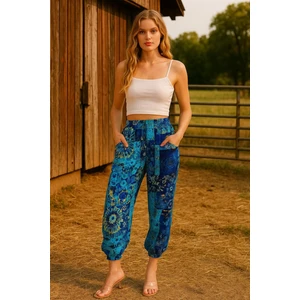 Desenli Beli Gipeli Şalvar Pantolon