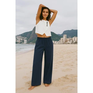 Beli Lastikli Keten Görünümlü Pantolon