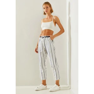 Çizgili Lastik Bel Bağlamalı Havuç Pantolon