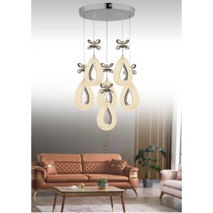 DAMLA KROM 6LI 3 REK LED ISIKLI Modern Sarkıt Mutfak Oturma Odası Salon Sarkıt Avize