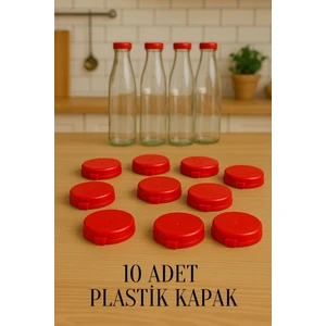 10 Adet Cam Süt, Ayran, Meşrubat Şişelerine Uygun Kapak 45 mm Plastik Sızdırmaz Geçmeli Kapak