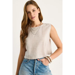 Kadın Kolsuz Keten Bluz  -